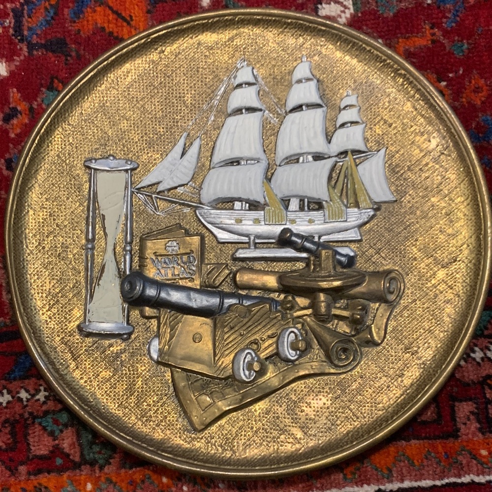 Vintage Spanish Galleon Brass Wall Plaque with Ship Motif - Picture 1 of 4
